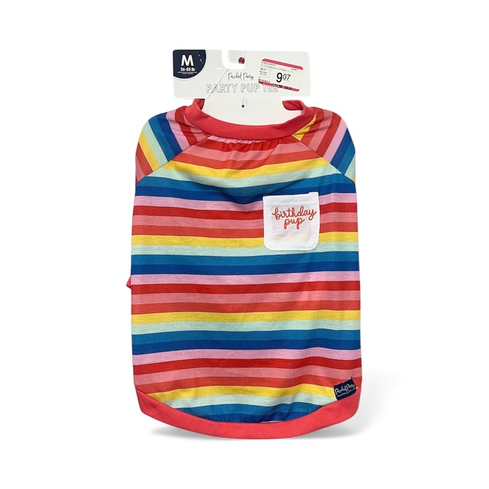 Packed Party Rainbow Stripe Birthday Pup Tee Dog Shirt Size M NEW